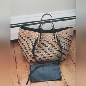 All Saints Tan and Black Woven Tote